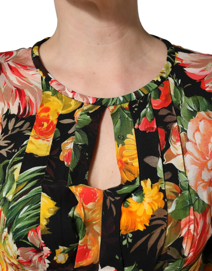 Dolce &amp; Gabbana Multicolor Floral Print LongSleeve Midi Dress