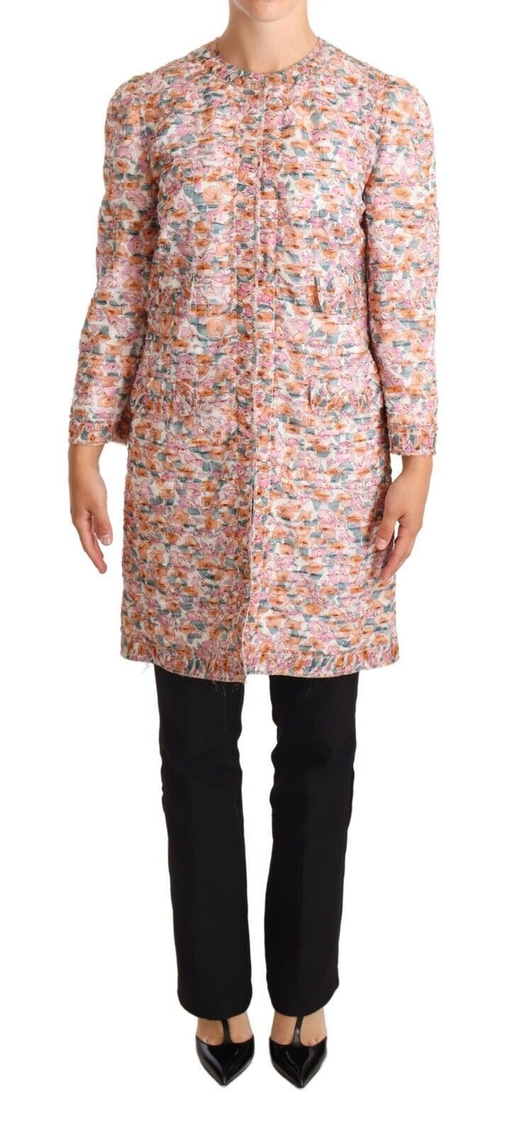 Dolce &amp; Gabbana Trench Coats - Multicolor Floral Print Silk Coat Jacket