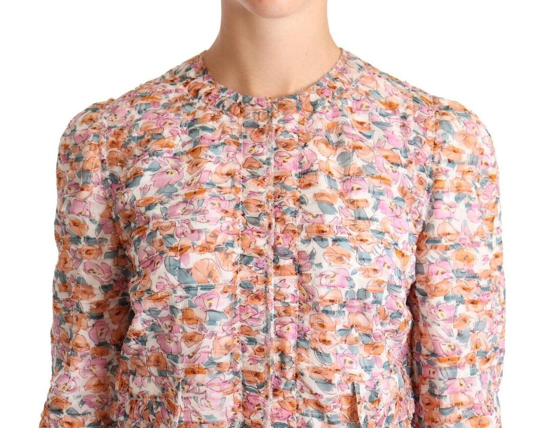Dolce &amp; Gabbana Trench Coats - Multicolor Floral Print Silk Coat Jacket