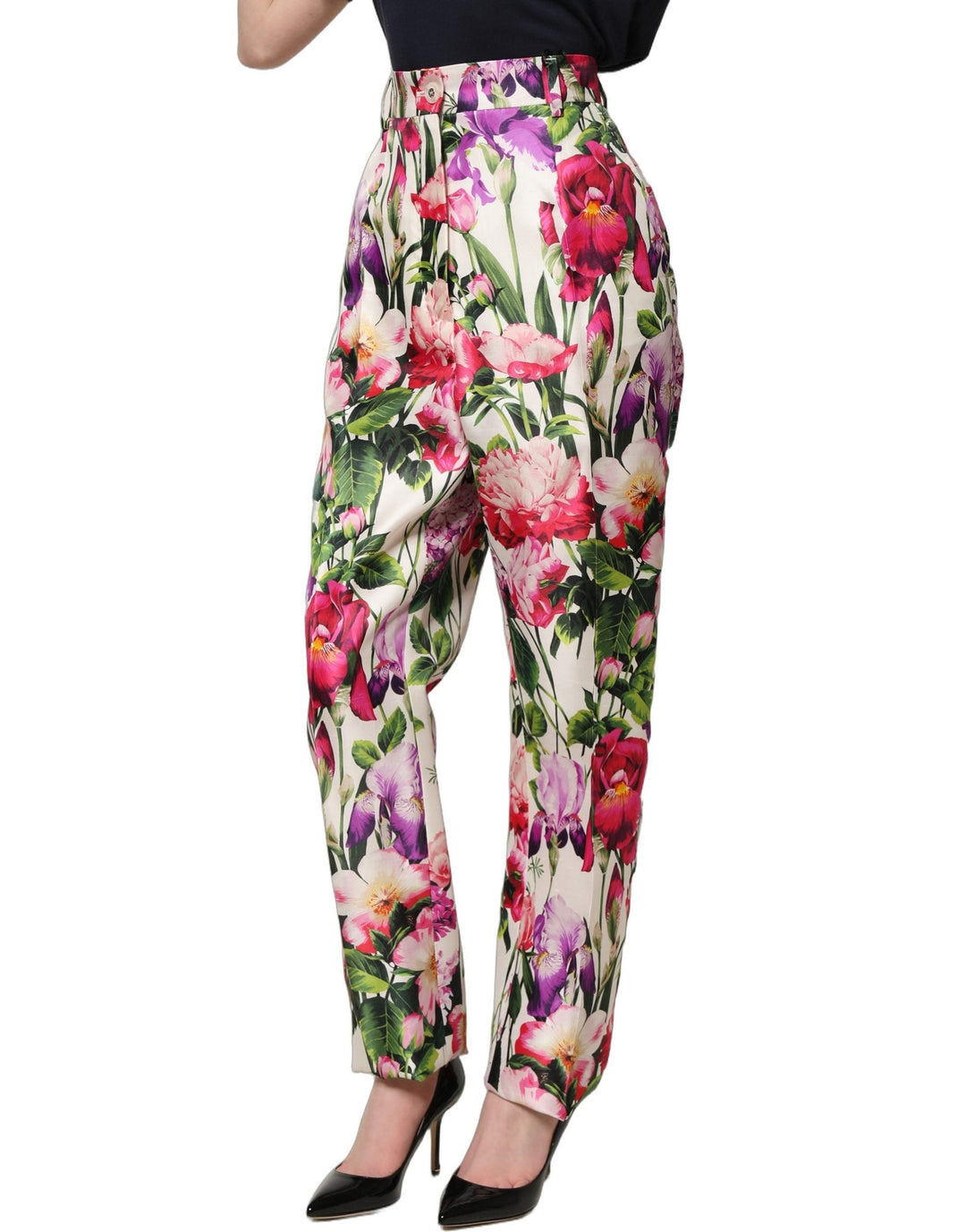 Dolce &amp; Gabbana Multicolor Floral Print Tapered Trouser Pants