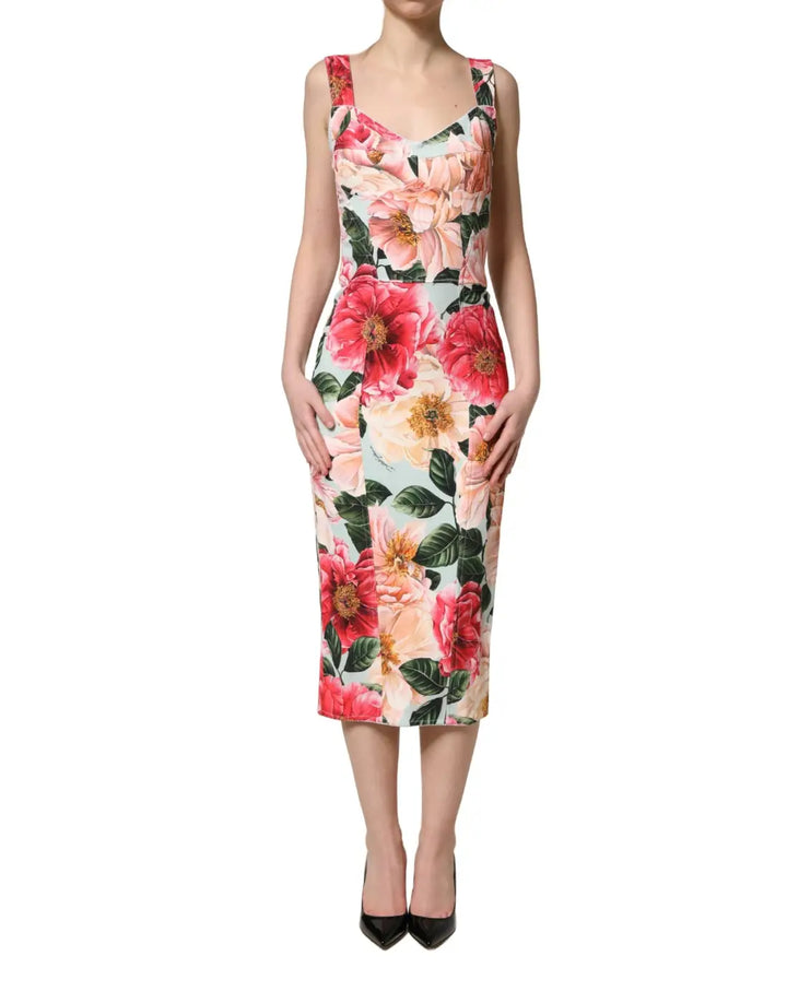 Dolce &amp; Gabbana Multicolor Floral Print Viscose Sheath Dress