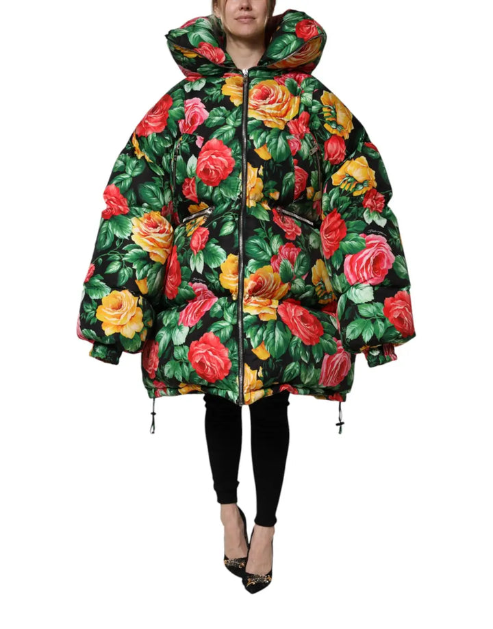 Dolce &amp; Gabbana Multicolor Floral Puffer Hooded Jacket