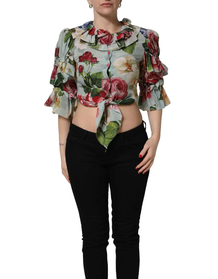 Dolce &amp; Gabbana Multicolor Floral Silk Cropped Shirt Top