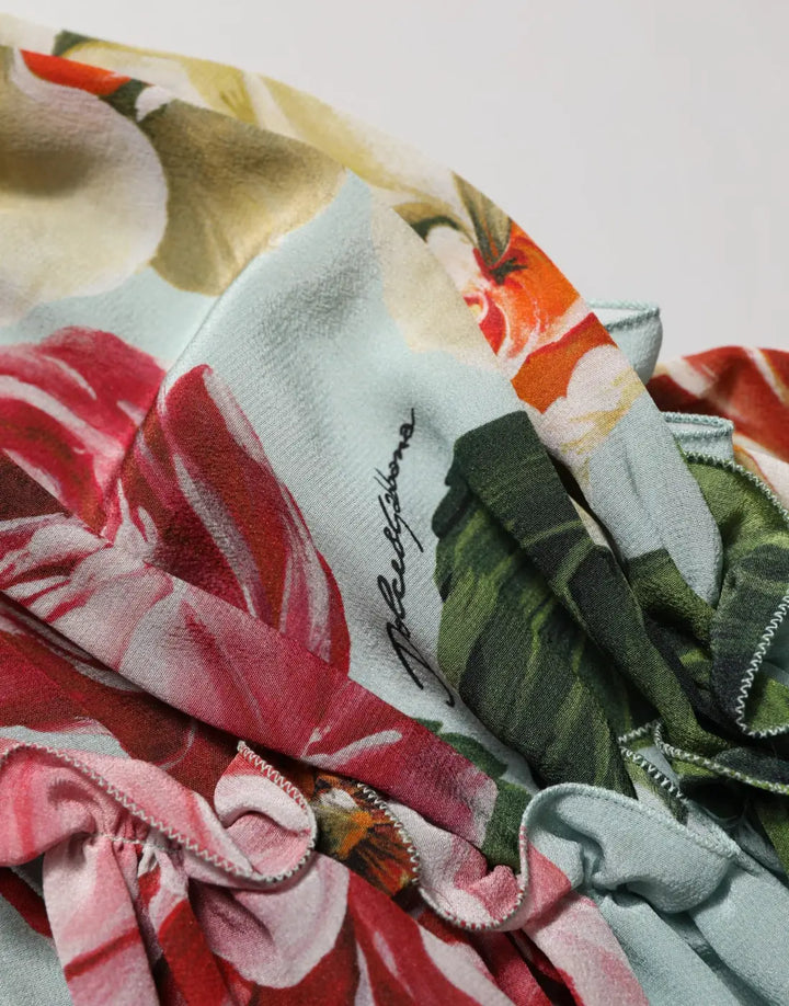 Dolce &amp; Gabbana Multicolor Floral Silk Cropped Shirt Top