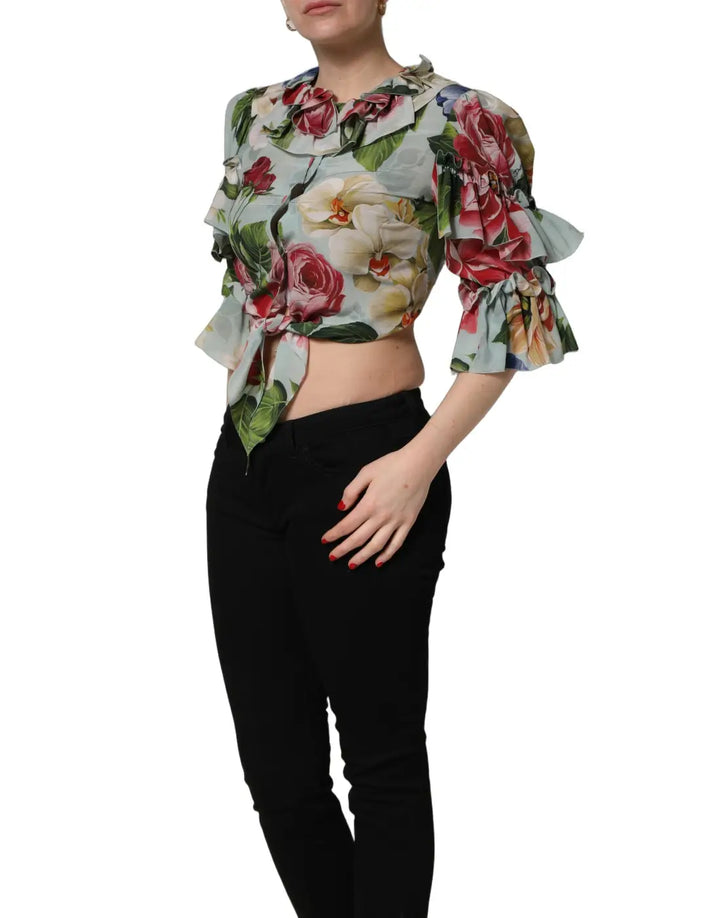 Dolce &amp; Gabbana Multicolor Floral Silk Cropped Shirt Top
