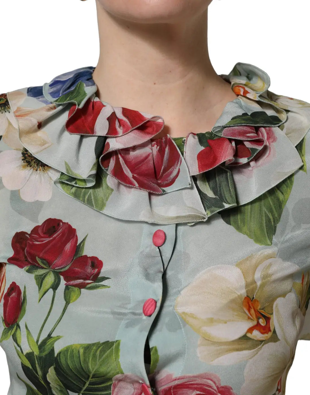 Dolce &amp; Gabbana Multicolor Floral Silk Cropped Shirt Top
