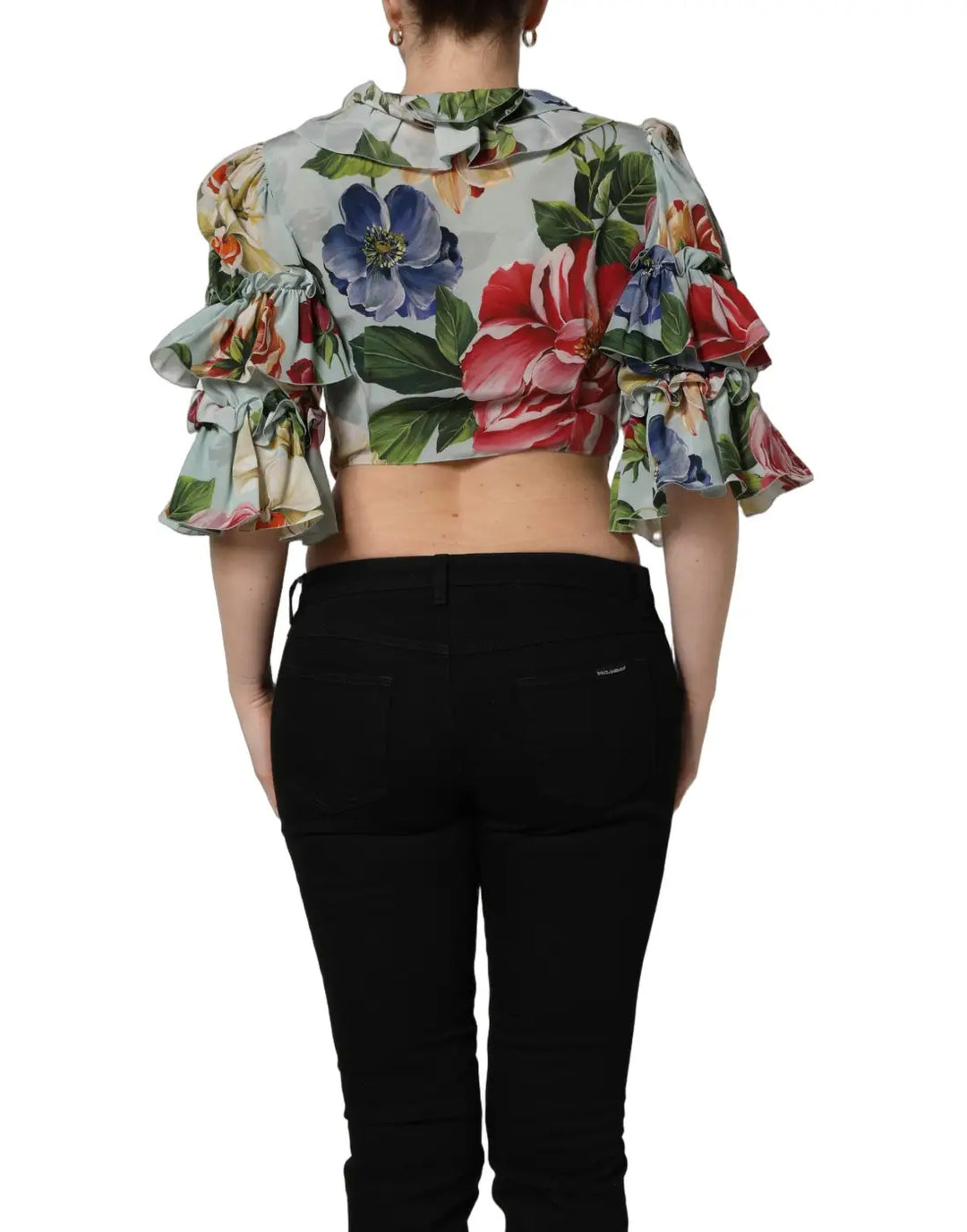 Dolce &amp; Gabbana Multicolor Floral Silk Cropped Shirt Top