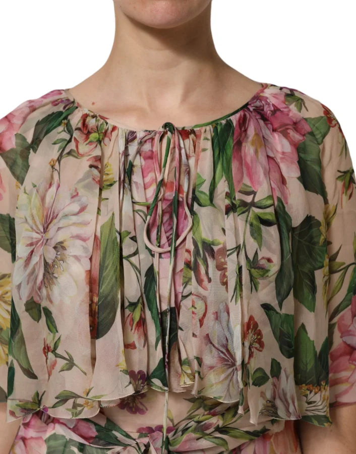 Dolce & Gabbana Multicolor Floral Silk Layered Maxi Dress