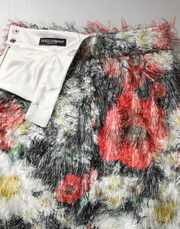 Dolce &amp; Gabbana Multicolor Floral Textured Faux Fur Pencil Skirt