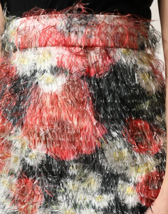 Dolce &amp; Gabbana Multicolor Floral Textured Faux Fur Pencil Skirt