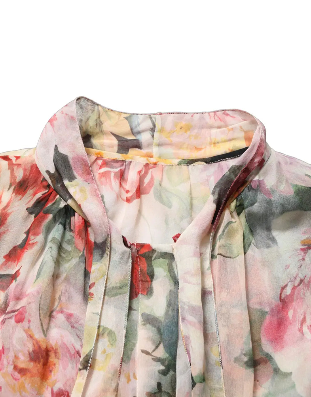 Dolce &amp; Gabbana Multicolor Floral Tie-Neck Silk Chiffon Blouse Top