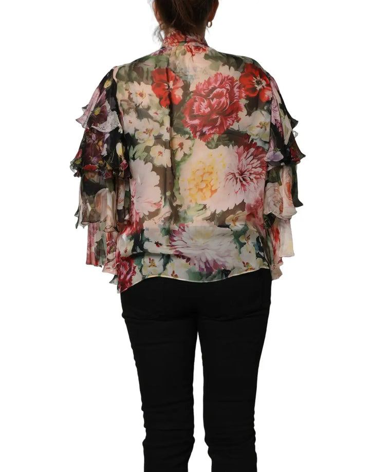 Dolce &amp; Gabbana Multicolor Floral Tie-Neck Silk Chiffon Blouse Top