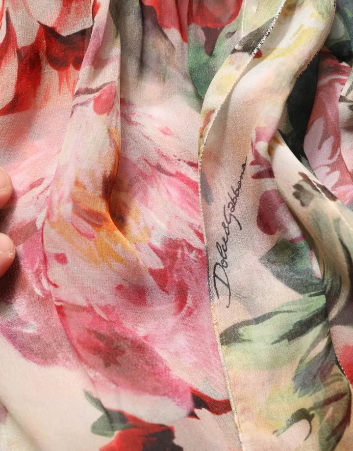 Dolce &amp; Gabbana Multicolor Floral Tie-Neck Silk Chiffon Blouse Top