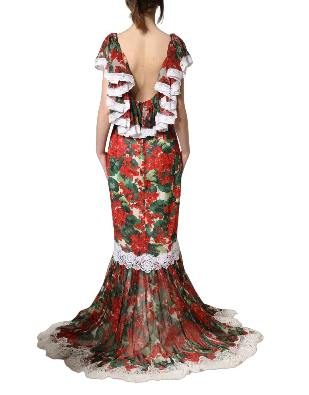 Dolce &amp; Gabbana Multicolor Geranium Flower Lace Maxi Dress