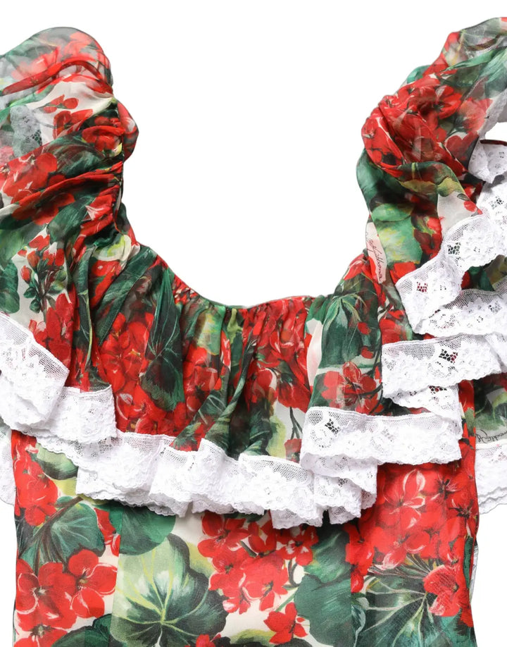 Dolce &amp; Gabbana Multicolor Geranium Flower Lace Maxi Dress