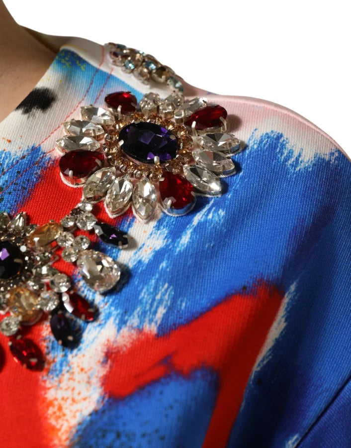 Dolce &amp; Gabbana Multicolor Graffiti Crystals Crop Jersey Top
