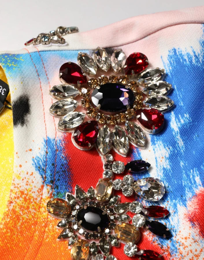 Dolce &amp; Gabbana Multicolor Graffiti Crystals Crop Jersey Top