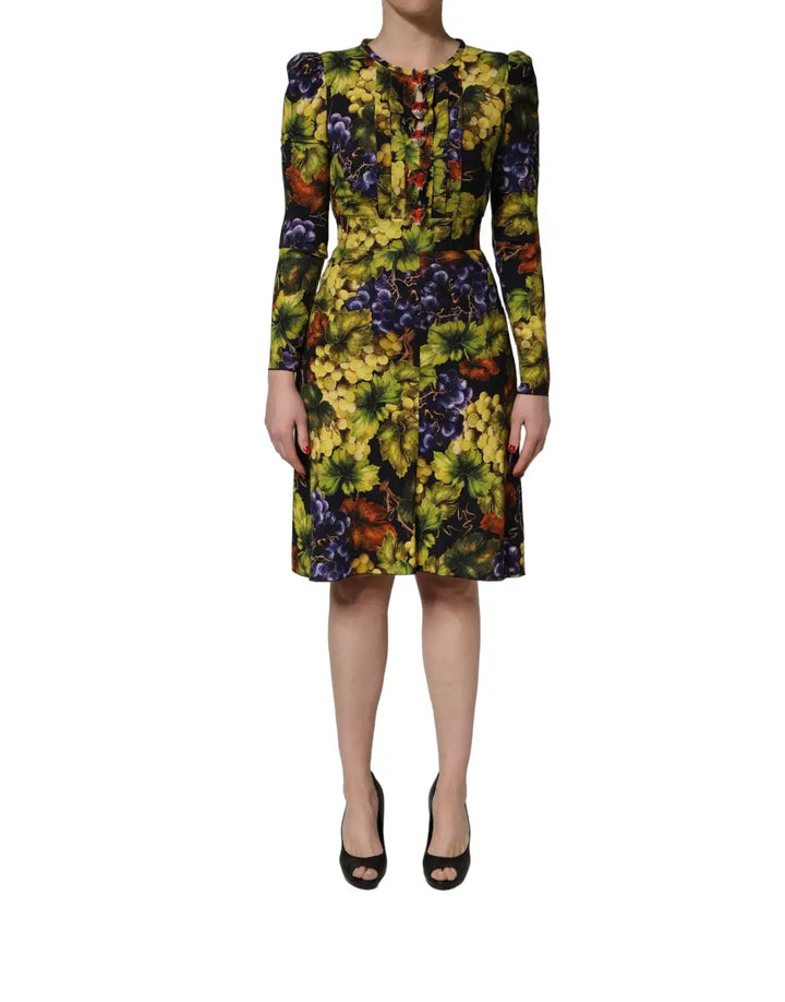 Dolce &amp; Gabbana Multicolor Grape Print LongSleeve Midi Dress