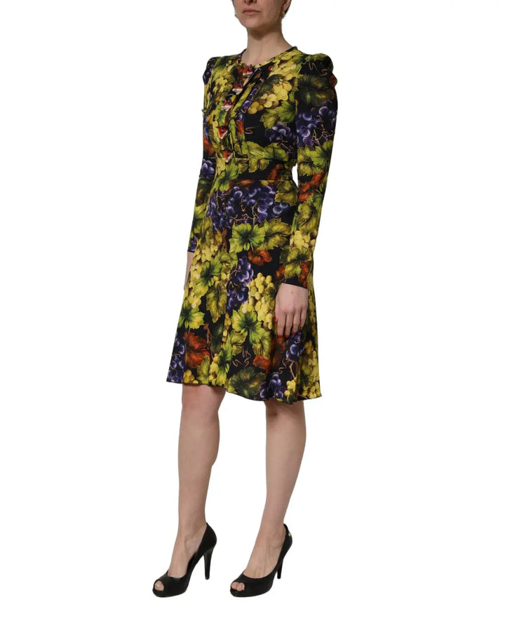 Dolce &amp; Gabbana Multicolor Grape Print LongSleeve Midi Dress