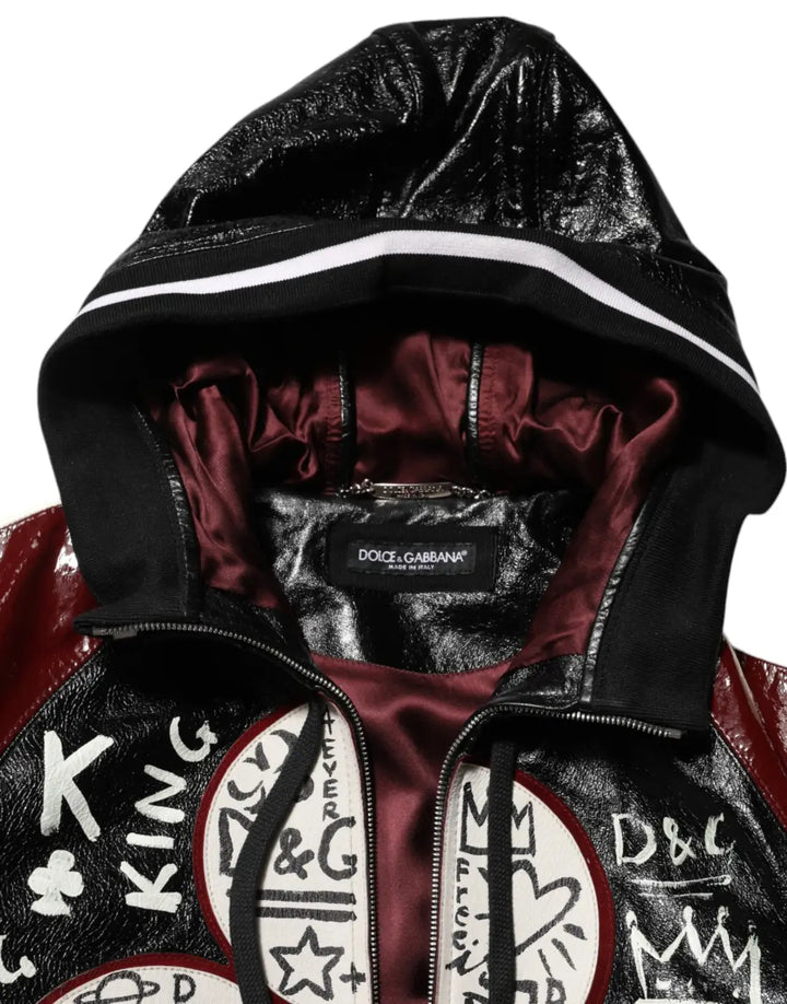 Dolce &amp; Gabbana Multicolor Hooded Leather DG King Men Biker Jacket