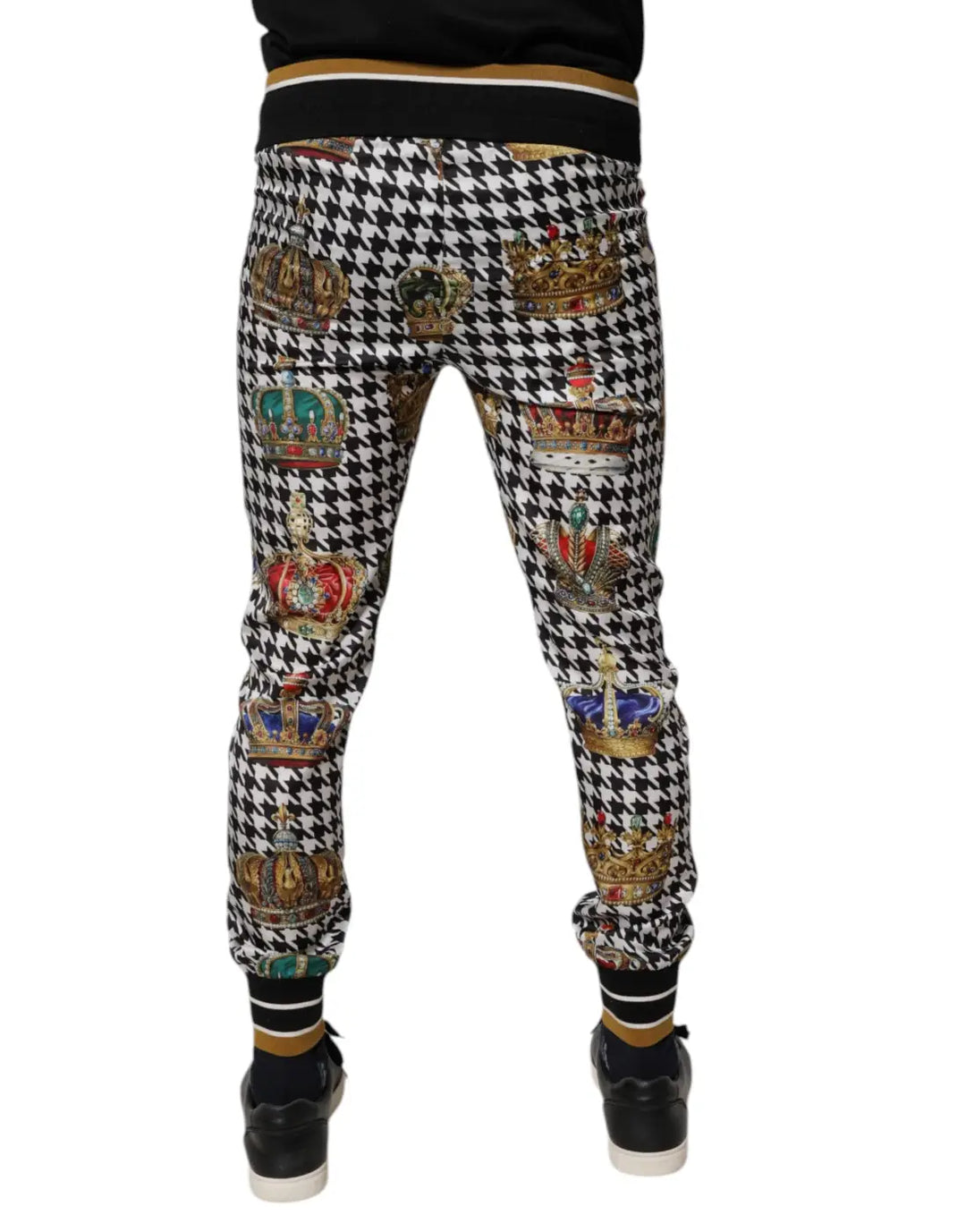 Dolce &amp; Gabbana Multicolor Houndstooth Crown Men Sweatpants Pants