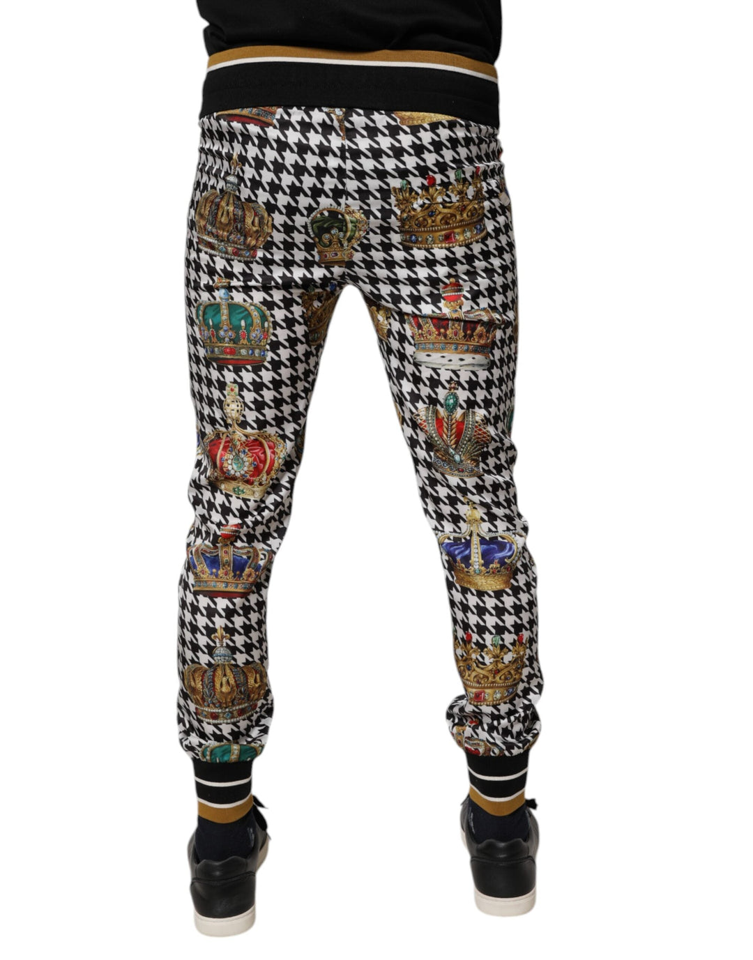 Dolce &amp; Gabbana Multicolor Houndstooth Crown Men Sweatpants Pants