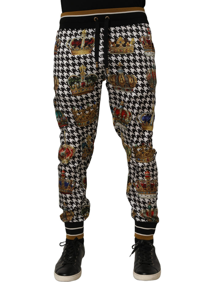 Dolce &amp; Gabbana Multicolor Houndstooth Crown Men Sweatpants Pants
