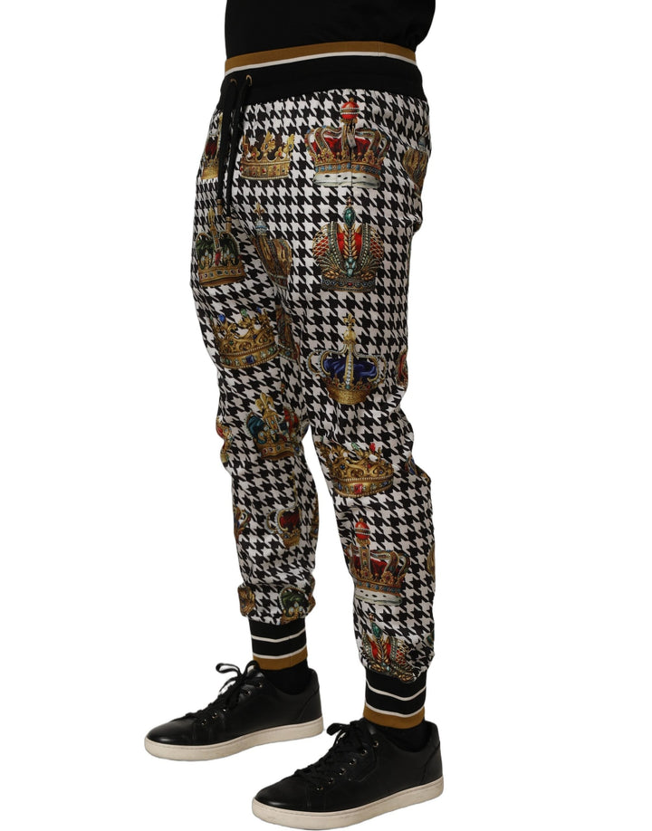 Dolce &amp; Gabbana Multicolor Houndstooth Crown Men Sweatpants Pants