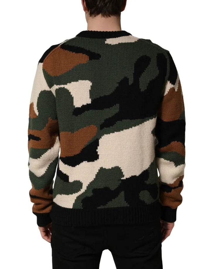 Dolce &amp; Gabbana Multicolor Intarsia Knit Camouflage Pullover Sweater