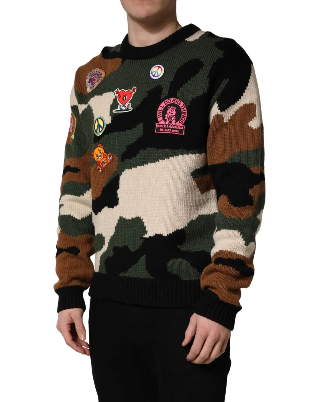 Dolce &amp; Gabbana Multicolor Intarsia Knit Camouflage Pullover Sweater