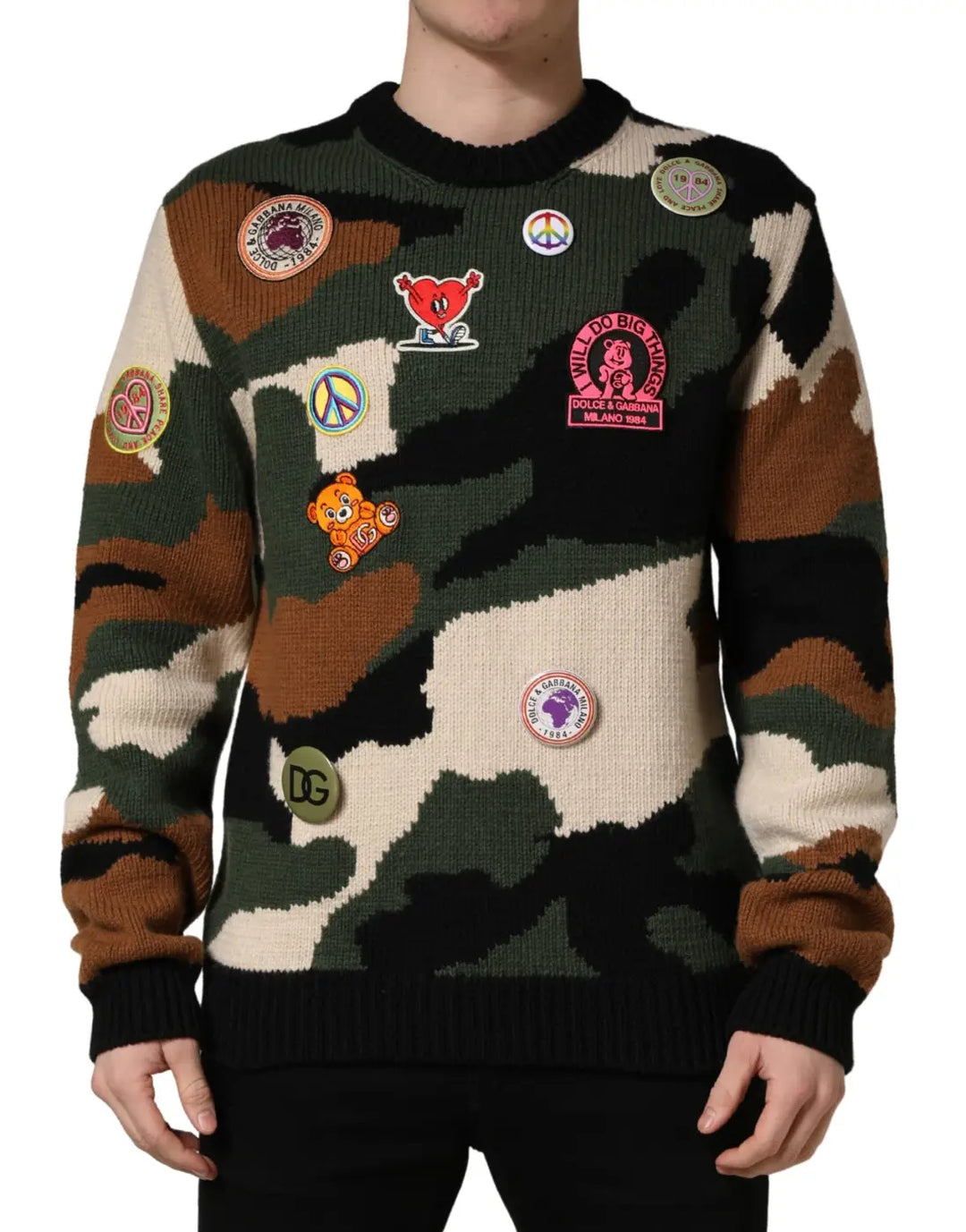 Dolce &amp; Gabbana Multicolor Intarsia-Knit Camouflage Pullover Sweater