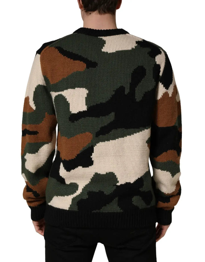 Dolce &amp; Gabbana Multicolor Intarsia-Knit Camouflage Pullover Sweater