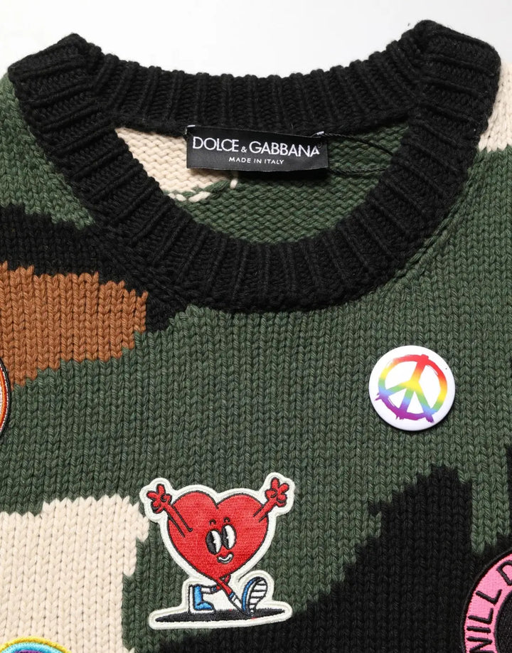 Dolce &amp; Gabbana Multicolor Intarsia Knit Camouflage Pullover Sweater