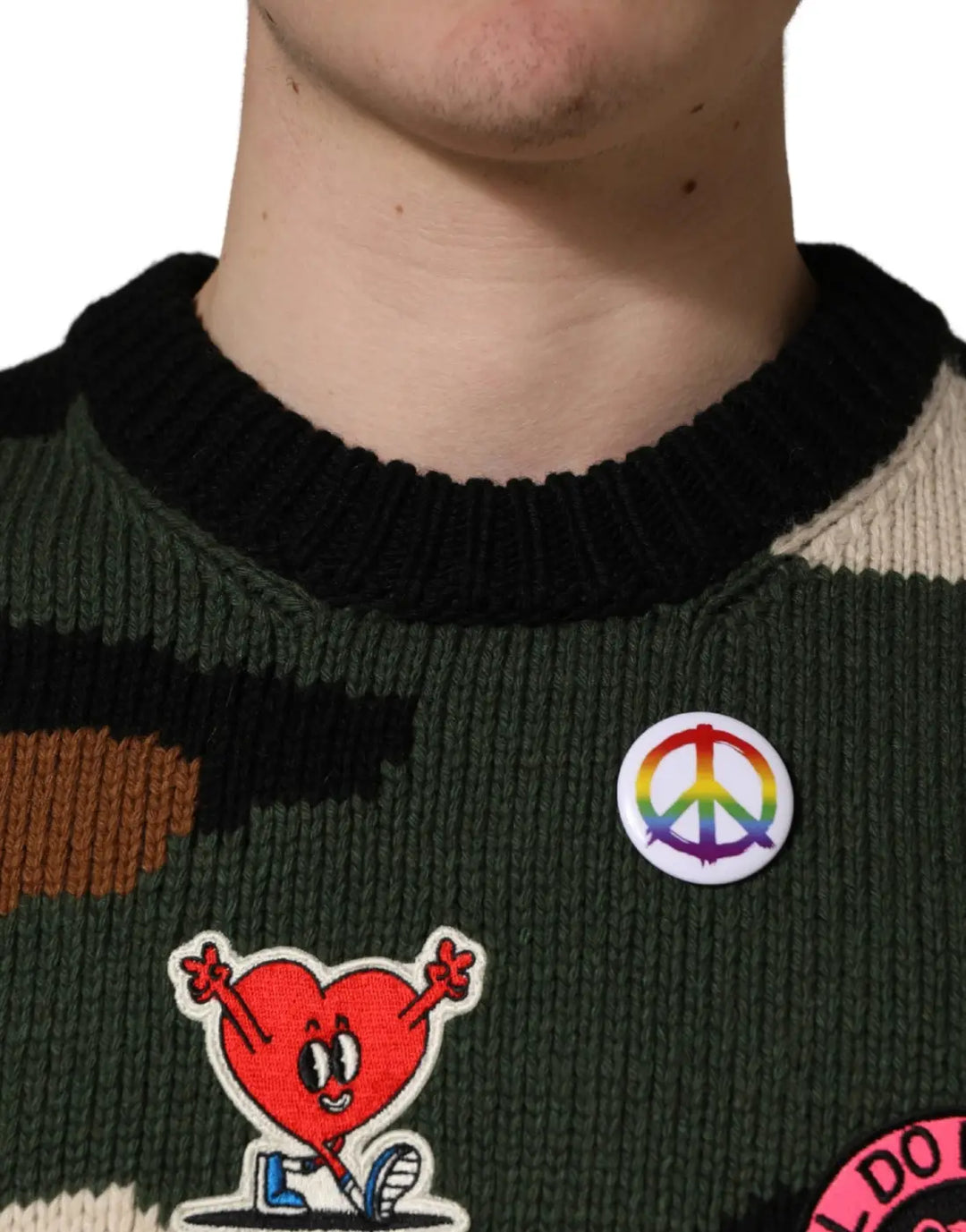 Dolce &amp; Gabbana Multicolor Intarsia-Knit Camouflage Pullover Sweater