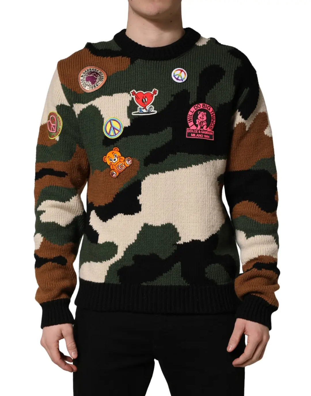 Dolce &amp; Gabbana Multicolor Intarsia Knit Camouflage Pullover Sweater