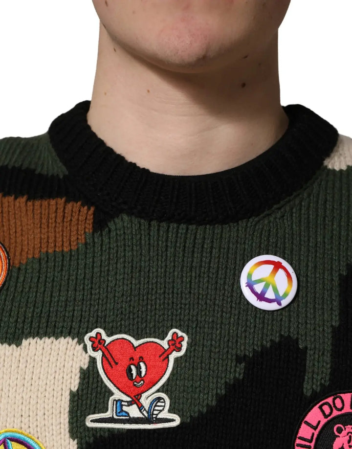 Dolce &amp; Gabbana Multicolor Intarsia Knit Camouflage Pullover Sweater