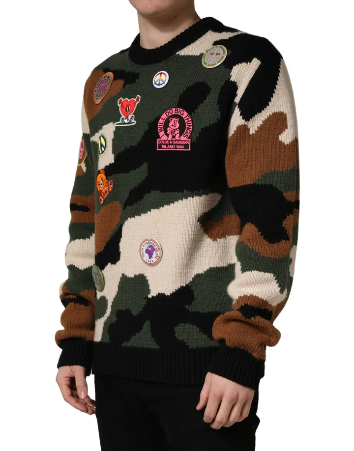 Dolce &amp; Gabbana Multicolor Intarsia-Knit Camouflage Pullover Sweater
