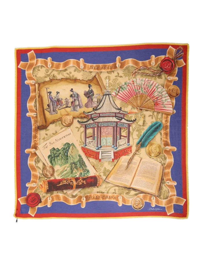 Dolce &amp; Gabbana Multicolor Italy China Shawl Wrap 140cm x 130cm Scarf
