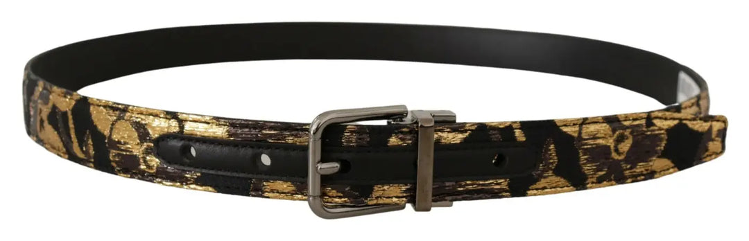 Dolce &amp; Gabbana Multicolor Jacquard Leather Logo Metal Buckle Belt