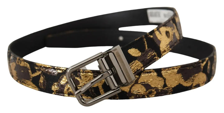 Dolce &amp; Gabbana Multicolor Jacquard Leather Logo Metal Buckle Belt