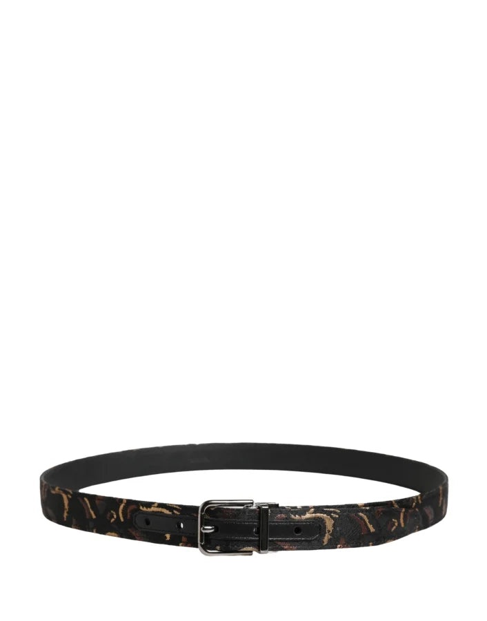 Dolce &amp; Gabbana Multicolor Jacquard Silver Metal Buckle Belt