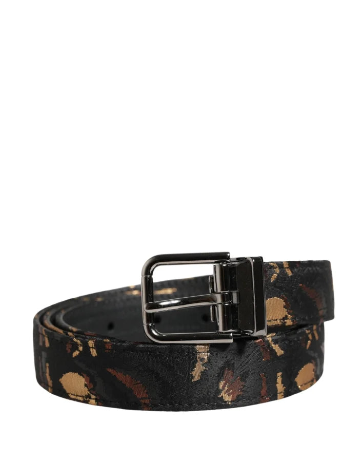 Dolce &amp; Gabbana Multicolor Jacquard Silver Metal Buckle Belt