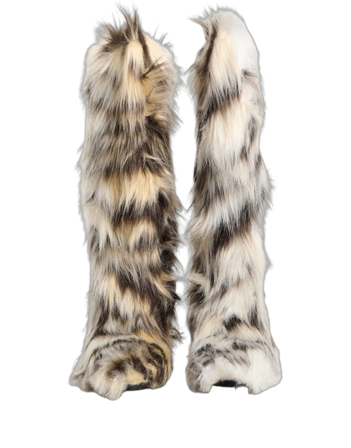 Dolce &amp; Gabbana Multicolor Knee High Faux Fur Boots Shoes