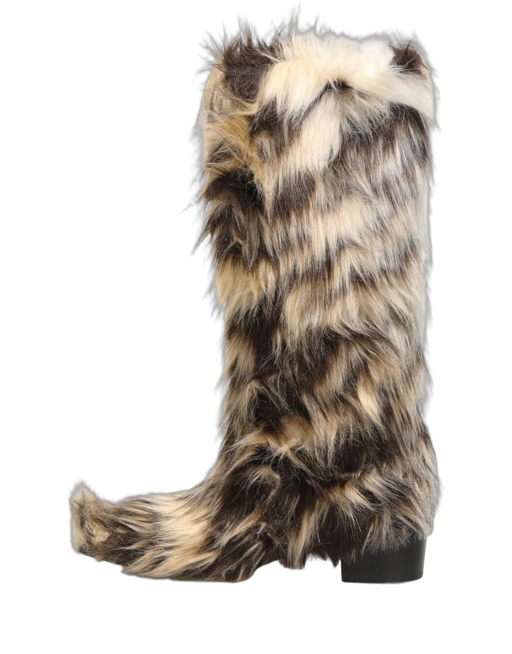 Dolce &amp; Gabbana Multicolor Knee High Faux Fur Boots Shoes