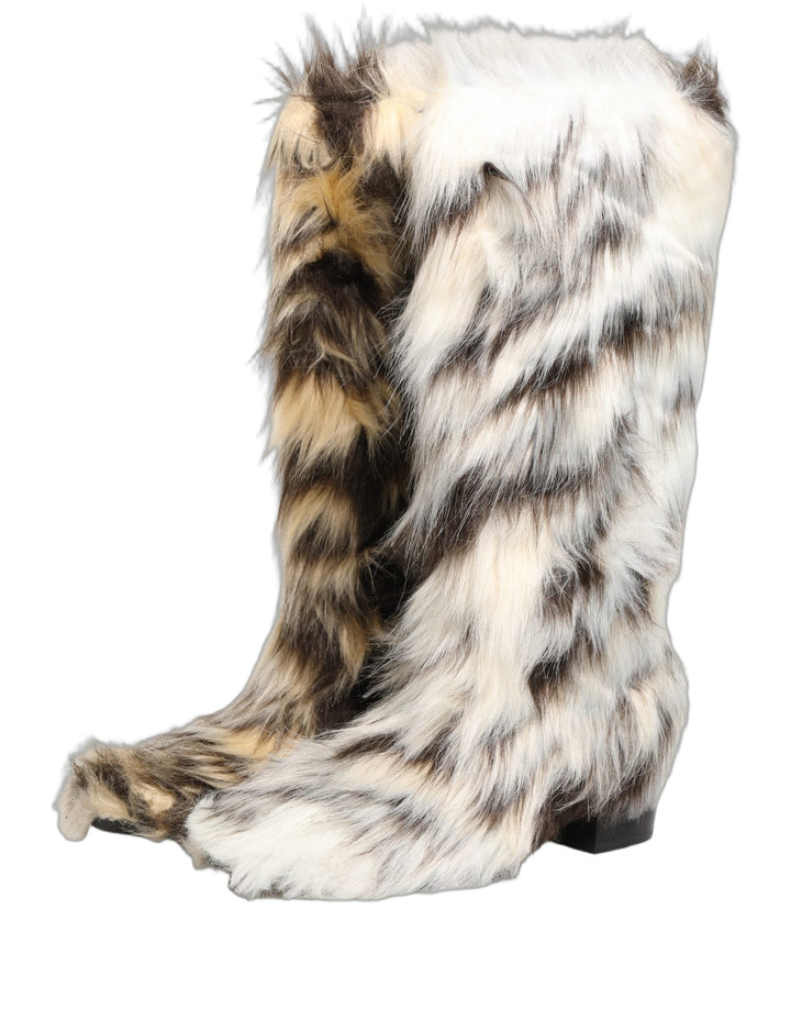 Dolce &amp; Gabbana Multicolor Knee High Faux Fur Boots Shoes