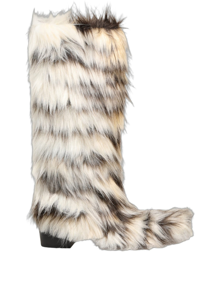 Dolce &amp; Gabbana Multicolor Knee High Faux Fur Boots Shoes