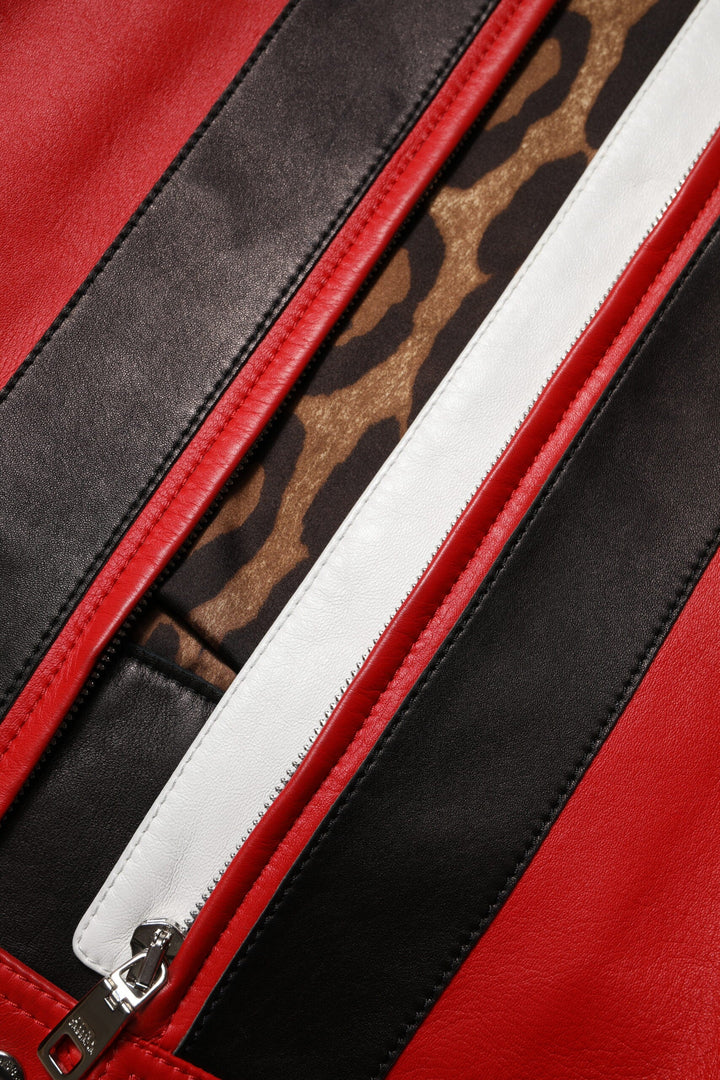 Dolce &amp; Gabbana Bomber Jackets - Multicolor Leather Biker Full Zip Coat Jacket