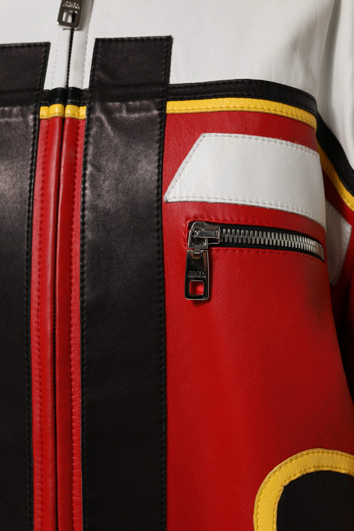 Dolce &amp; Gabbana Bomber Jackets - Multicolor Leather Biker Full Zip Coat Jacket