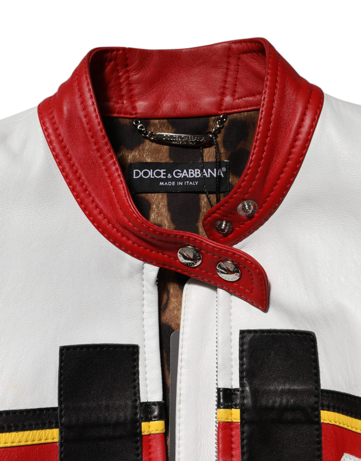 Dolce &amp; Gabbana Bomber Jackets - Multicolor Leather Biker Full Zip Coat Jacket
