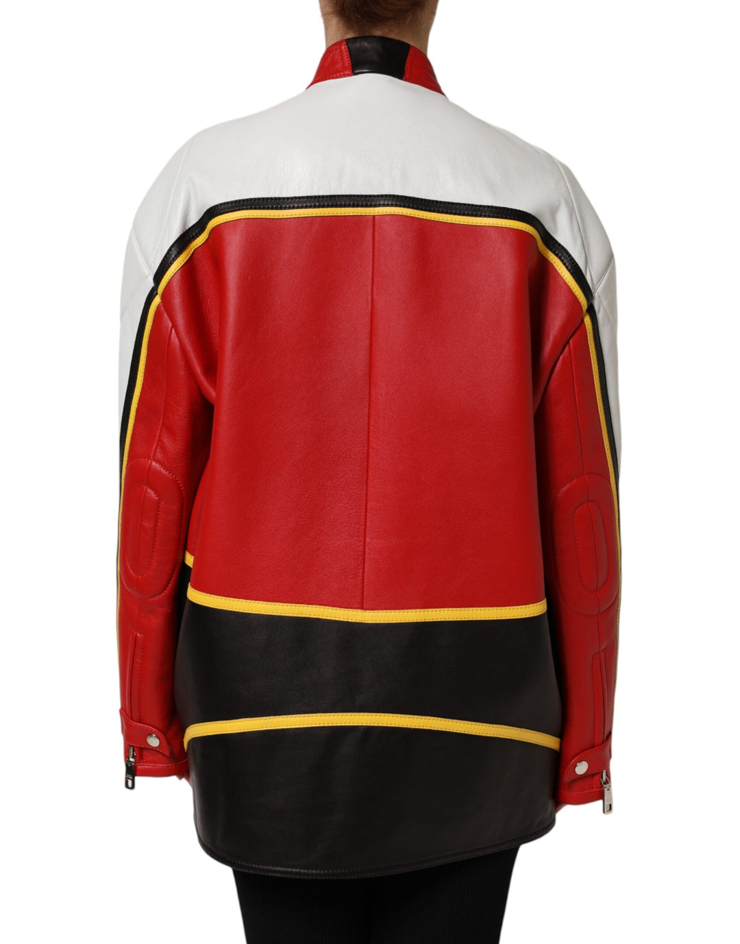 Dolce &amp; Gabbana Bomber Jackets - Multicolor Leather Biker Full Zip Coat Jacket